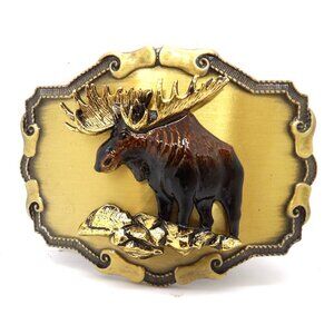 Raintree Cowboy Western Brass Moose Unisex Belt Buckle 1977-78 NOS